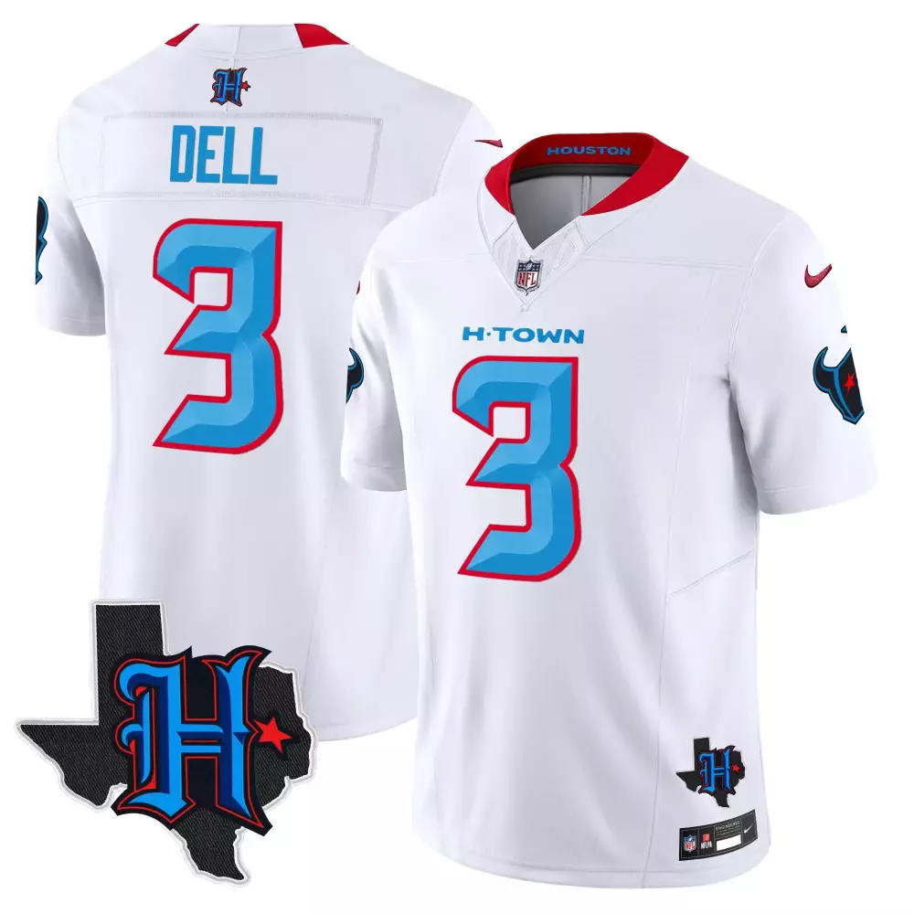 tank dell white mens houston texans 2024 gold trim vapor limited jersey all stitched