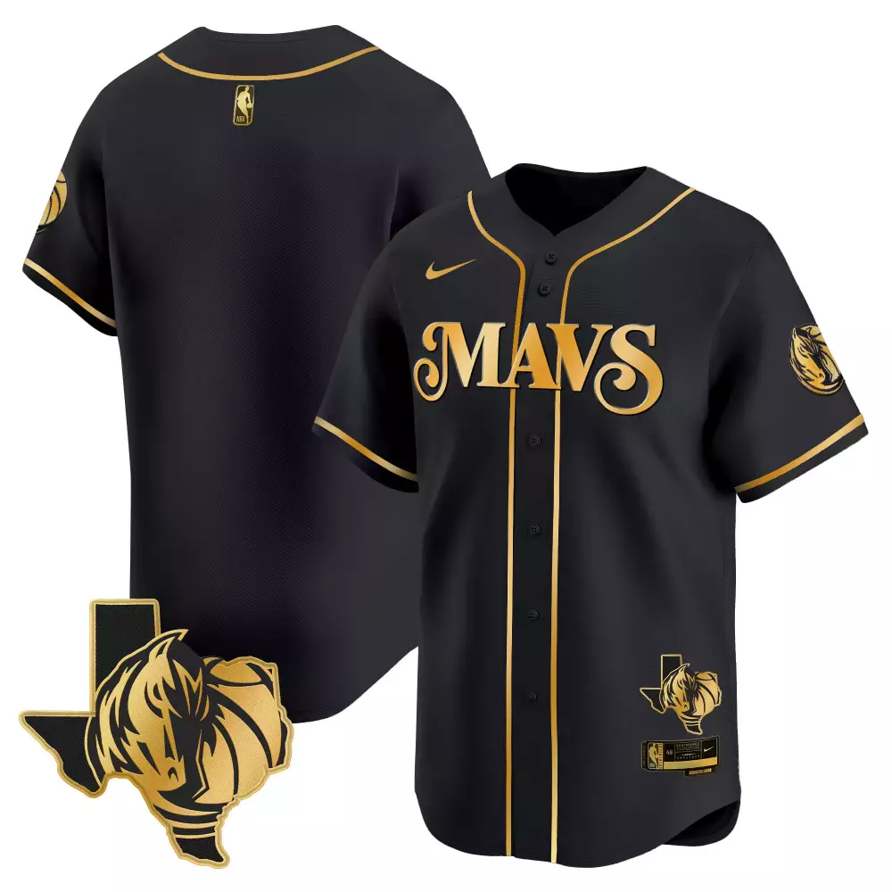 team black gold mens dallas mavericks texas patch baseball jersey all stitched