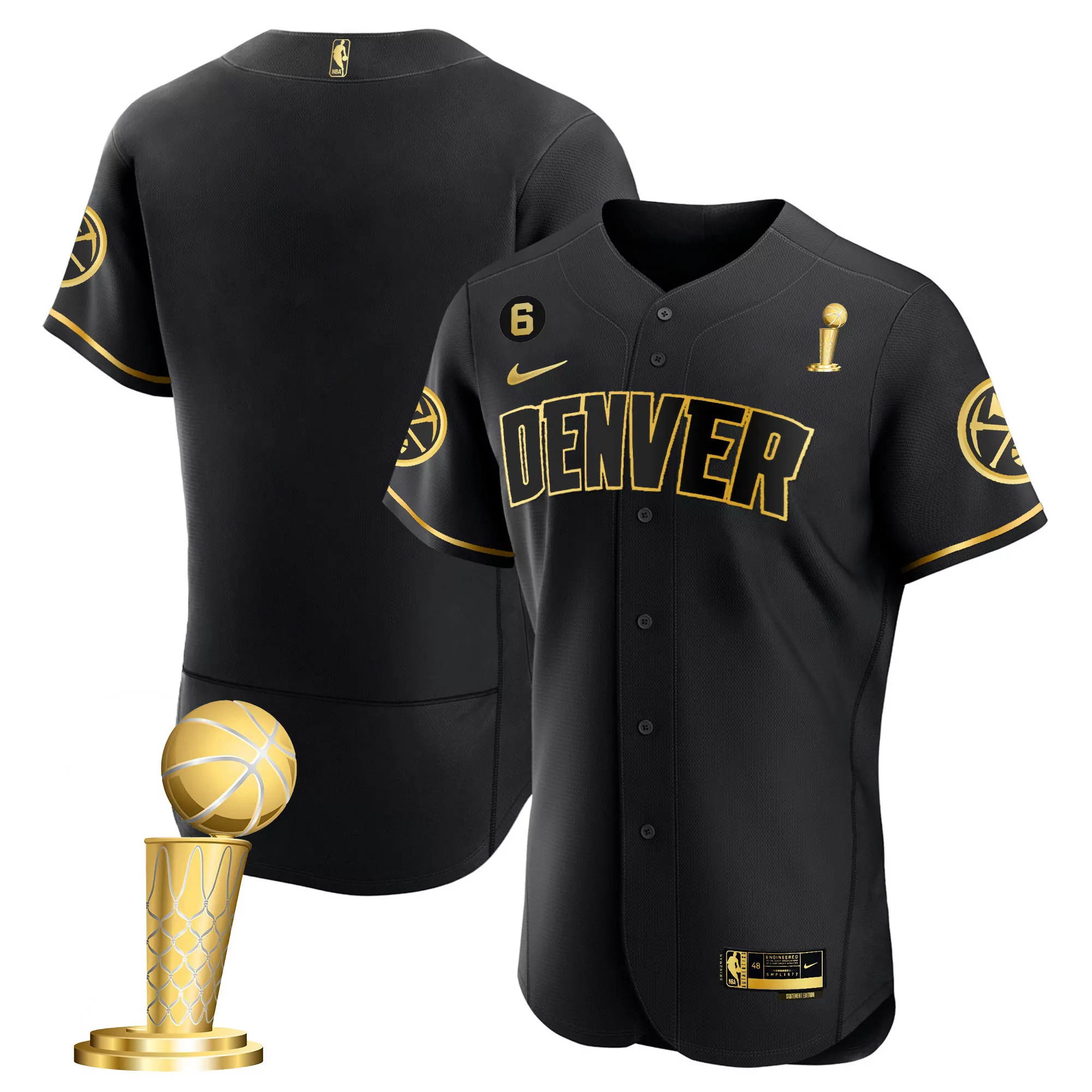 team black gold mens denver nuggets 2023 champions flex base jersey all stitched