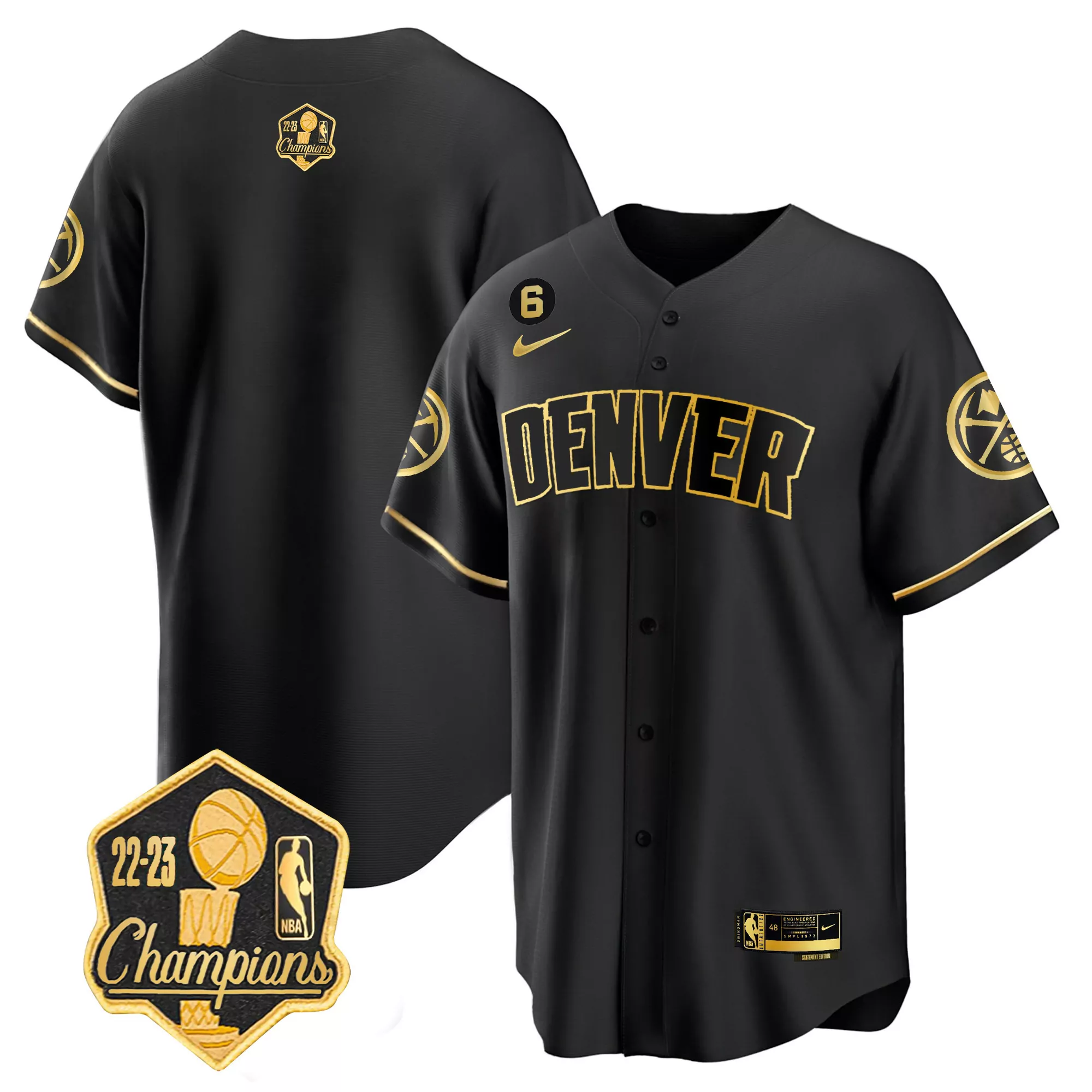 team black gold mens denver nuggets 2023 champions flex base jersey all stitched