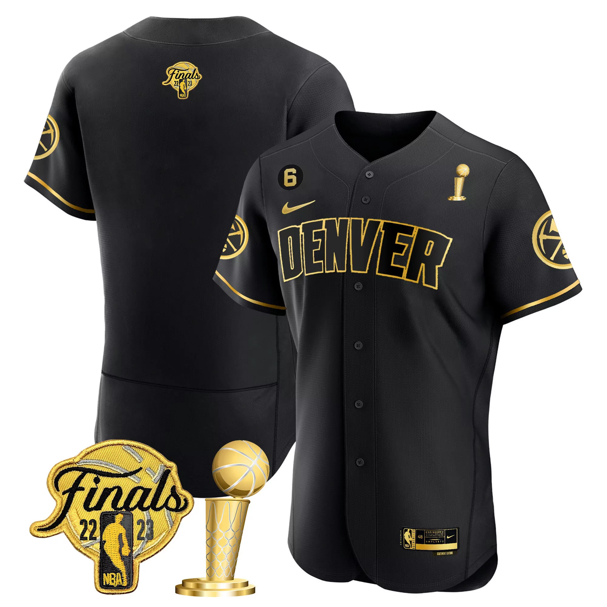team black gold mens denver nuggets 2023 champions flex base jersey all stitched