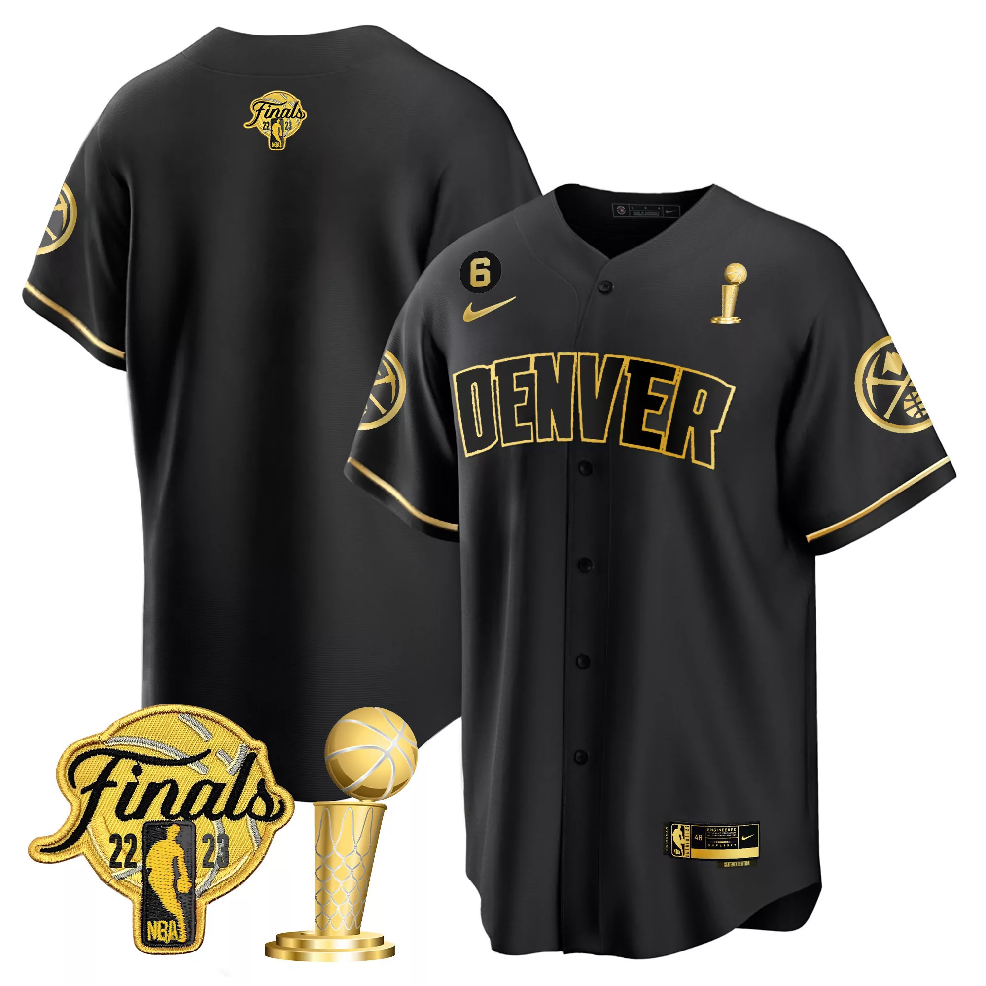 team black gold mens denver nuggets 2023 champions flex base jersey all stitched