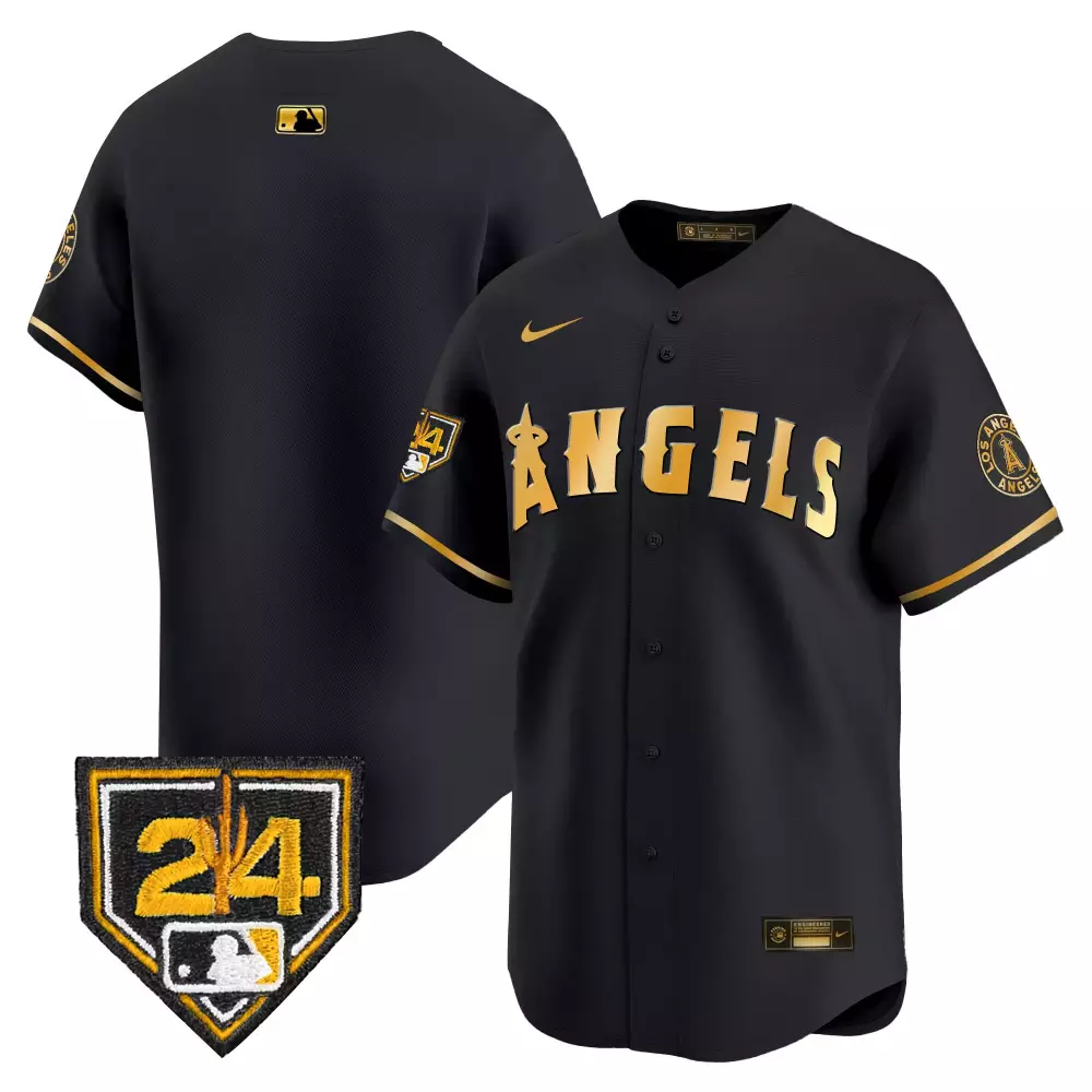 team black gold mens los angeles angels 2024 spring training patch vapor premier limited jersey all stitched