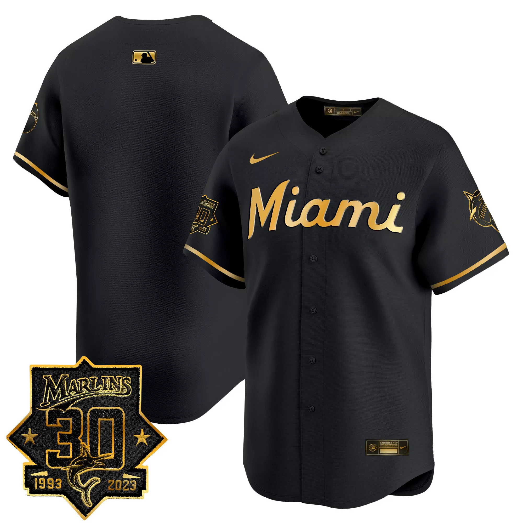 team black gold mens miami marlins 30 seasons anniversary patch vapor premier limited jersey all stitched