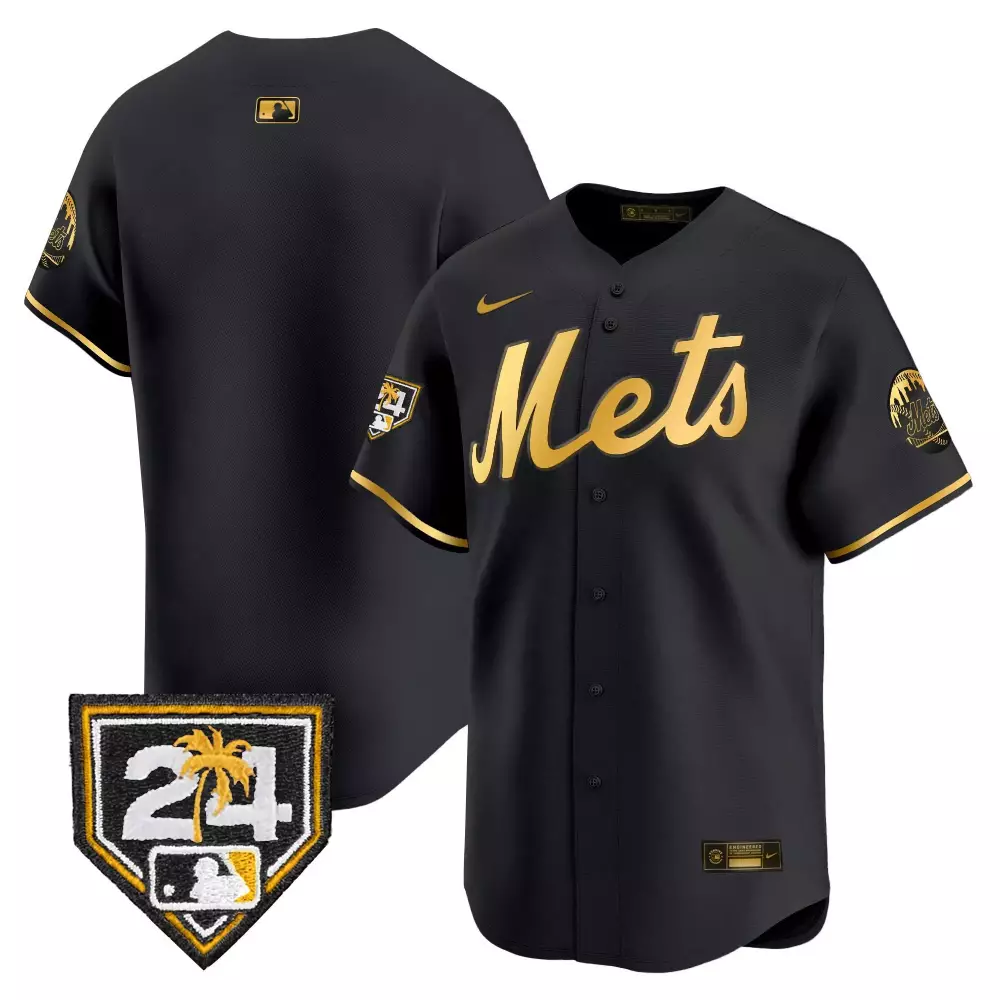 team black gold mens new york mets 2024 spring training vapor premier limited jersey all stitched
