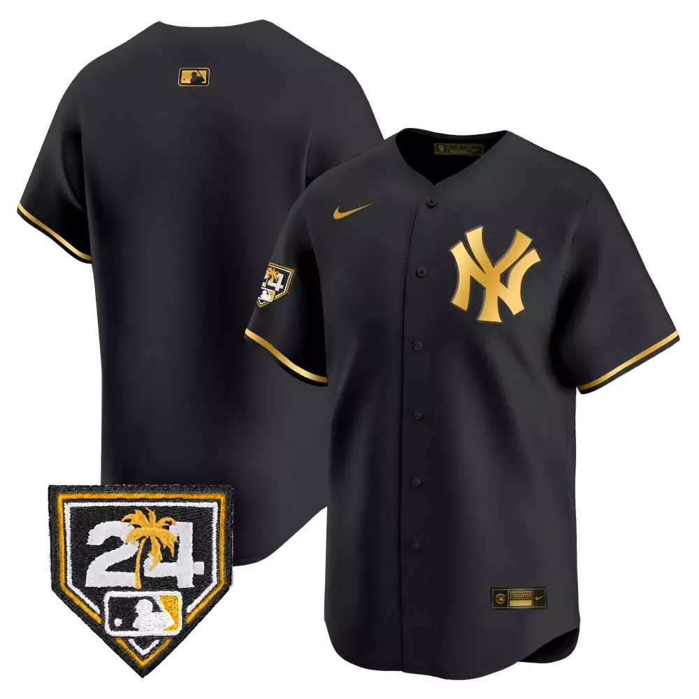 team black gold mens new york yankees 2024 spring training patch vapor premier limited jersey all stitched