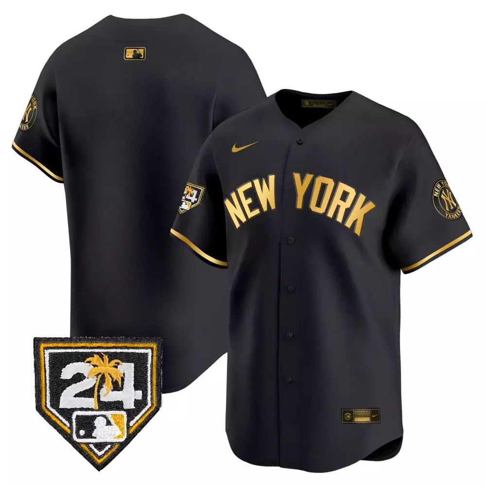 team black gold mens new york yankees 2024 spring training patch vapor premier limited jersey all stitched