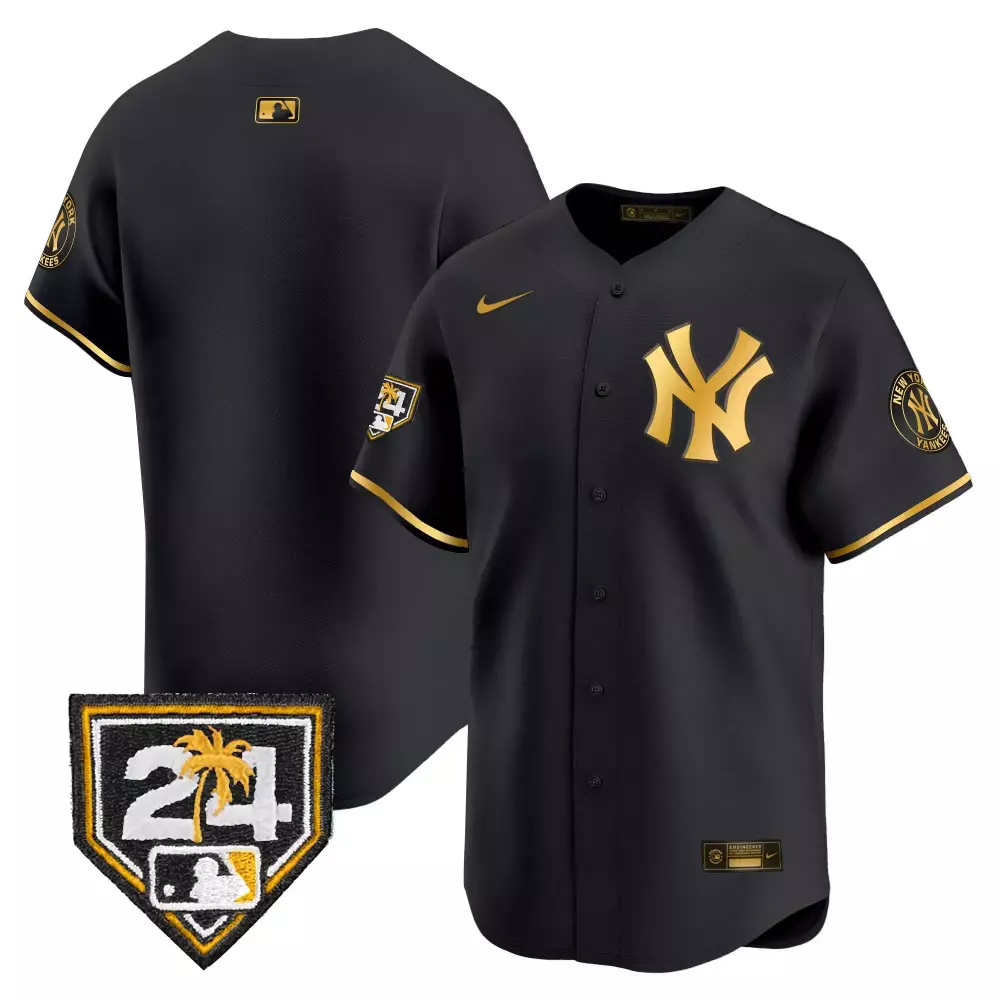 team black gold mens new york yankees 2024 spring training patch vapor premier limited jersey all stitched