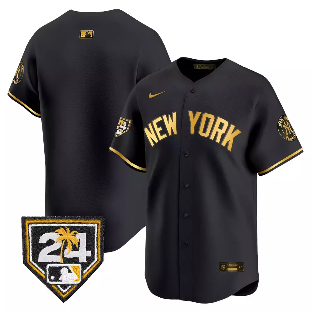 team black gold mens new york yankees 2024 spring training patch vapor premier limited jersey all stitched