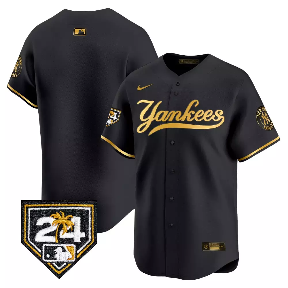 team black gold mens new york yankees 2024 spring training patch vapor premier limited jersey v6 all stitched