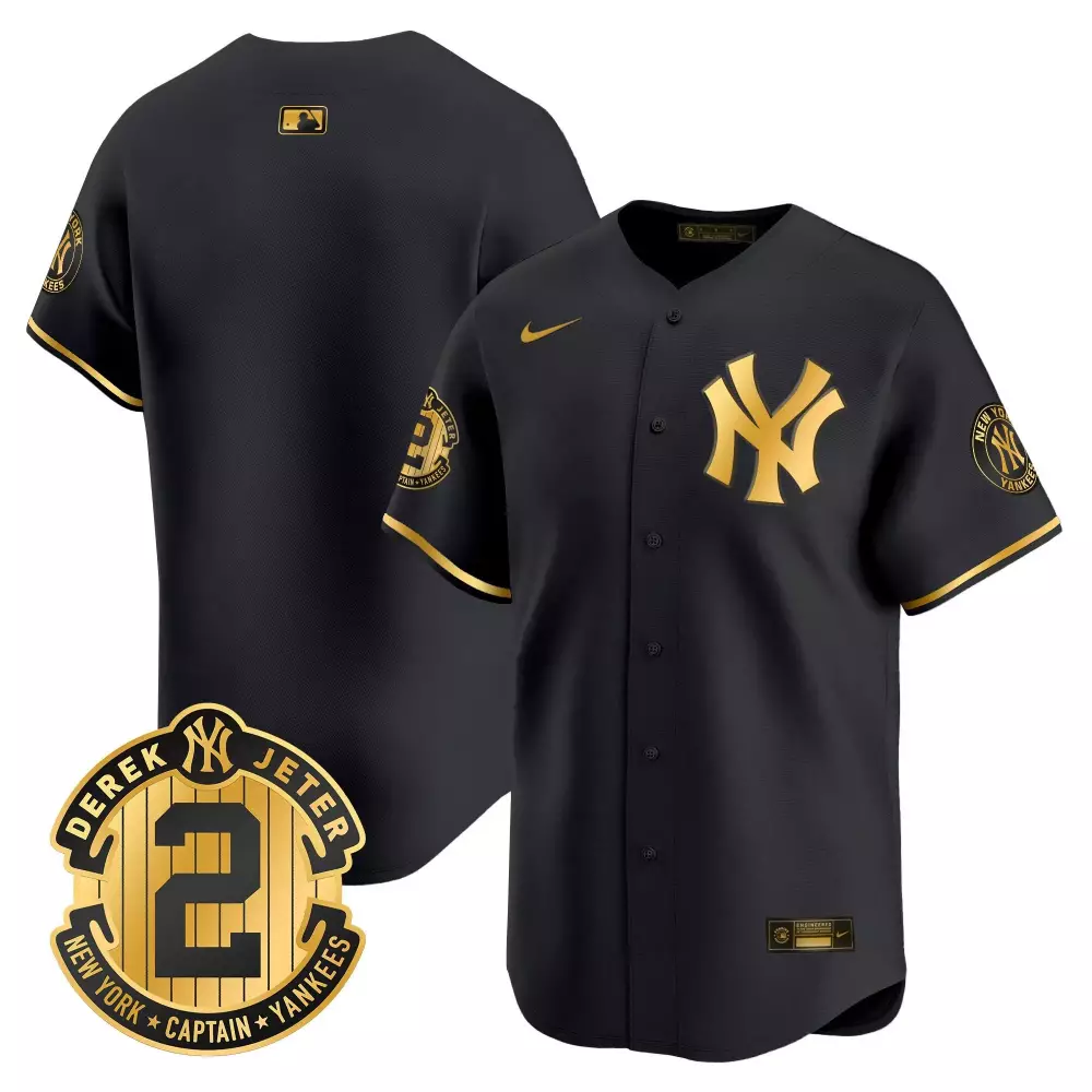 team black gold mens new york yankees derek jeter patch vapor premier limited jersey all stitched