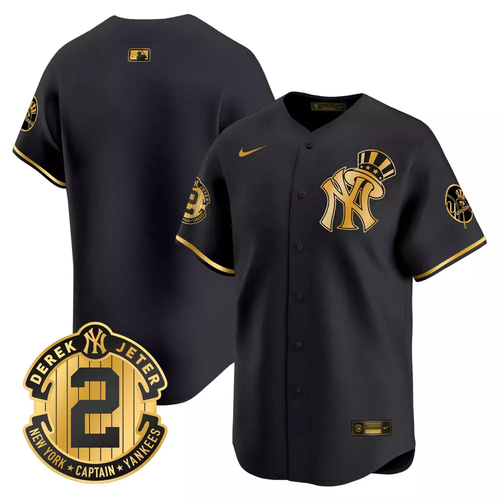 team black gold mens new york yankees derek jeter patch vapor premier limited jersey all stitched