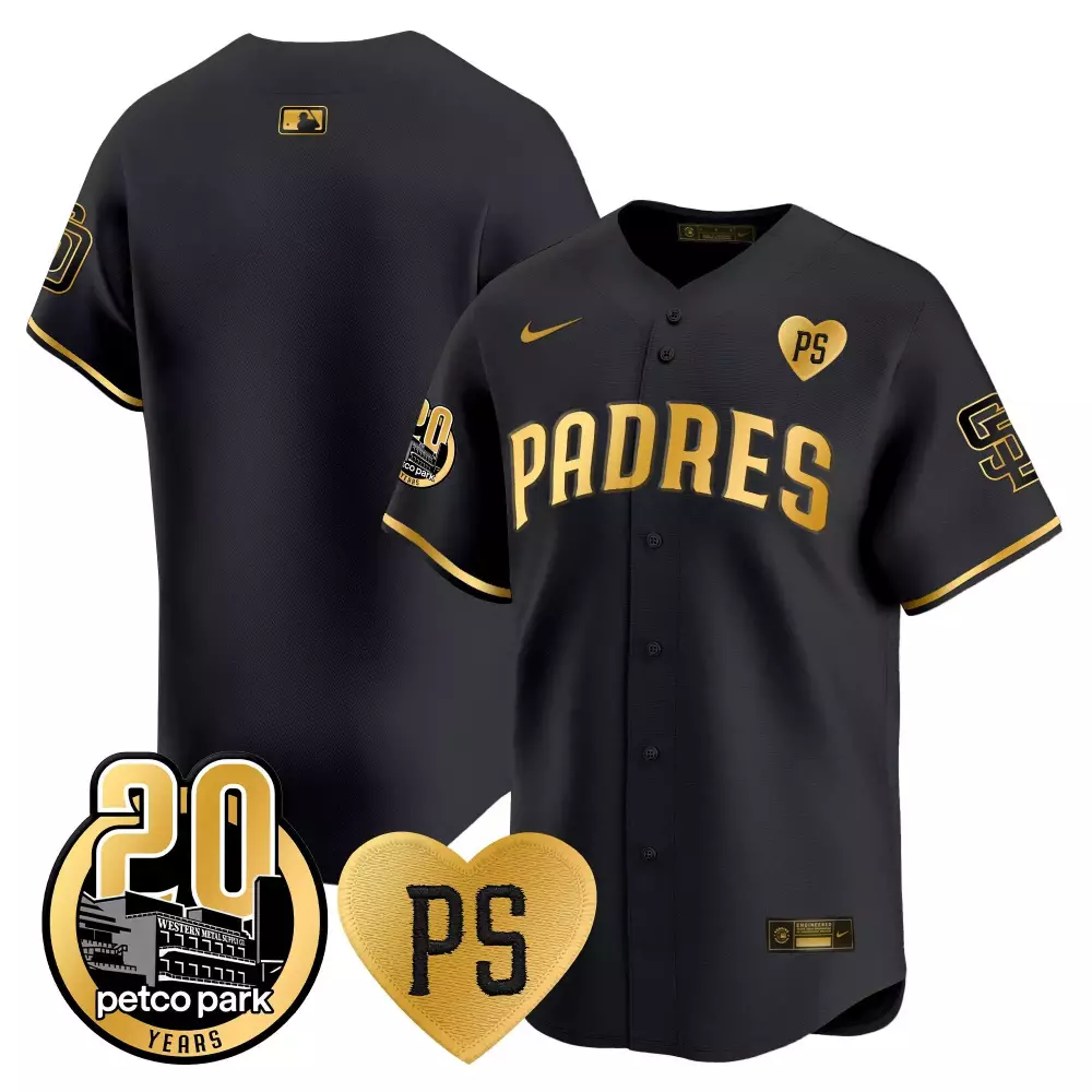 Team Black Gold Men's San Diego Padres Peter 20th Patch Limited Jersey | Vapor Premier Stitched Fan Gear | For Men, Women & Youth