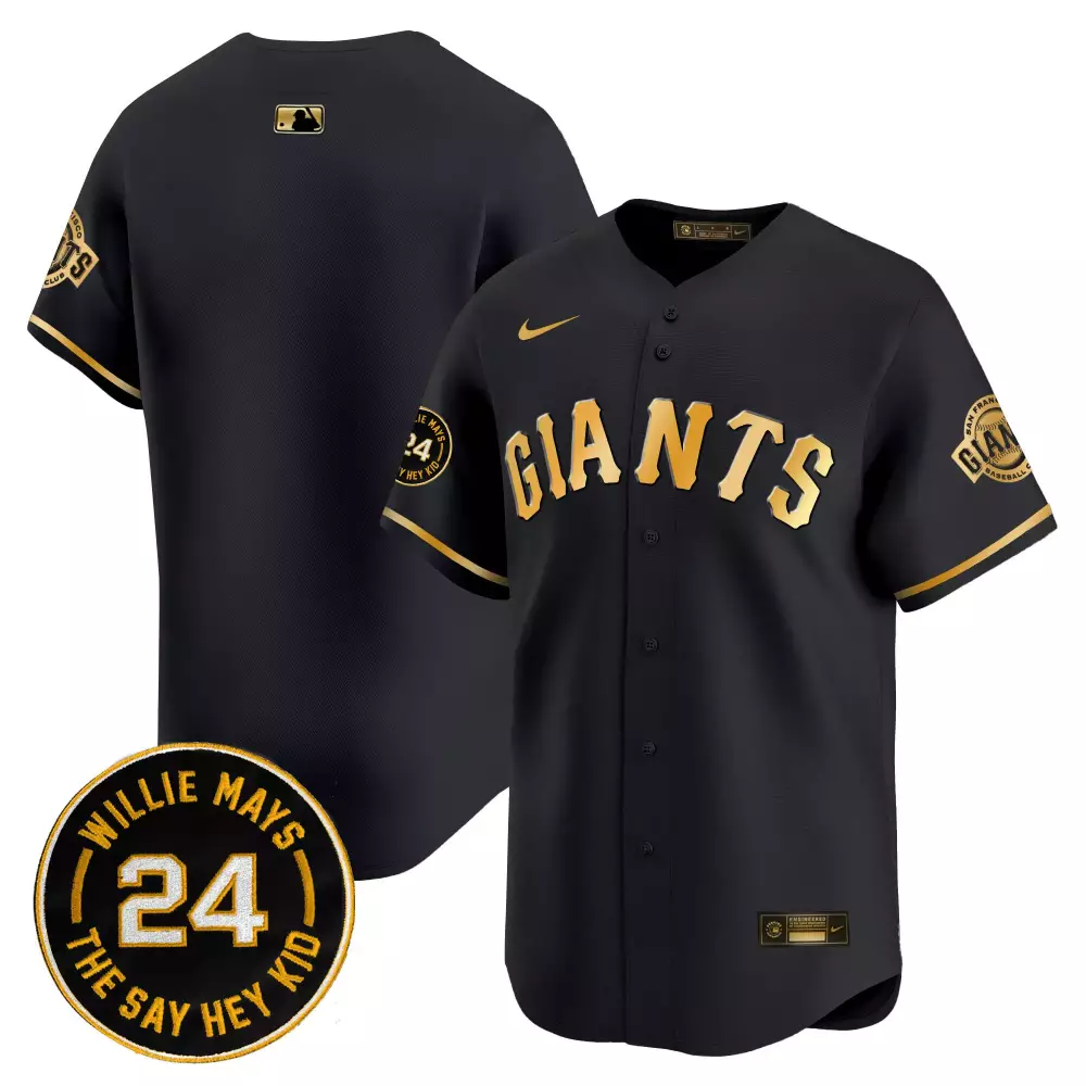 team black gold mens san francisco giants 2024 willie mays patch vapor premier limited jersey all stitched