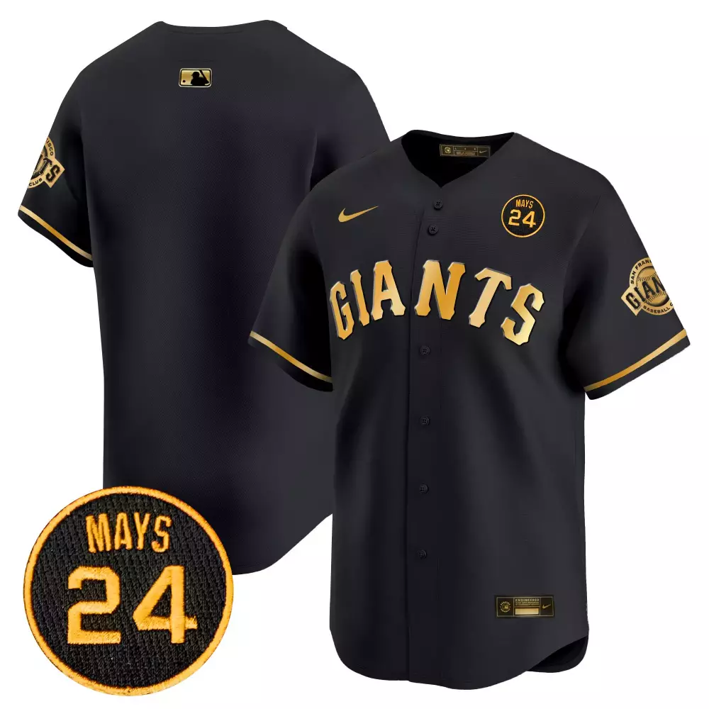team black gold mens san francisco giants 2024 willie mays patch vapor premier limited jersey all stitched