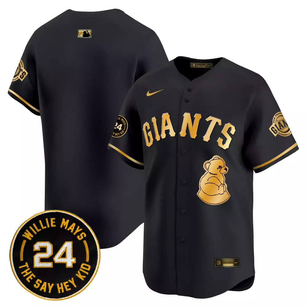 team black gold mens san francisco giants 2024 willie mays patch vapor premier limited jersey all stitched