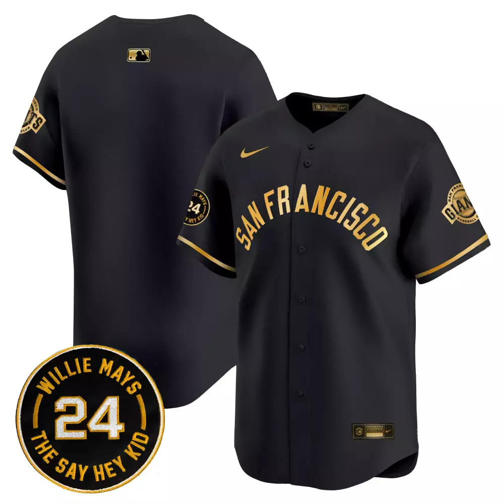 team black gold mens san francisco giants 2024 willie mays patch vapor premier limited jersey all stitched