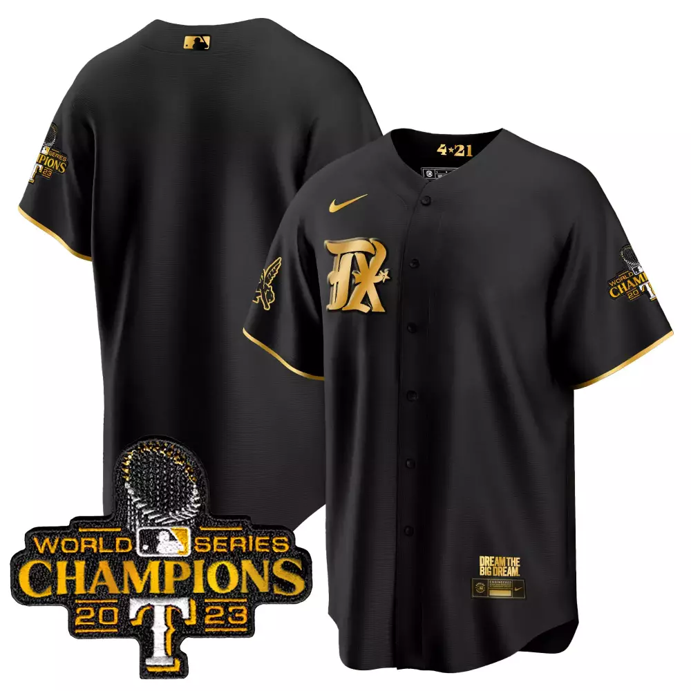 team black gold mens texas rangers 2023 world series champions city connect cool gold jersey all stitched