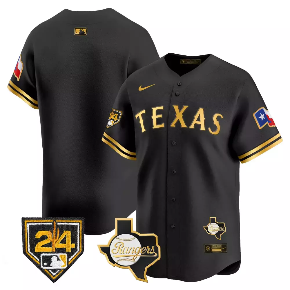 team black gold mens texas rangers 2024 spring training patch vapor premier limited jersey all stitched