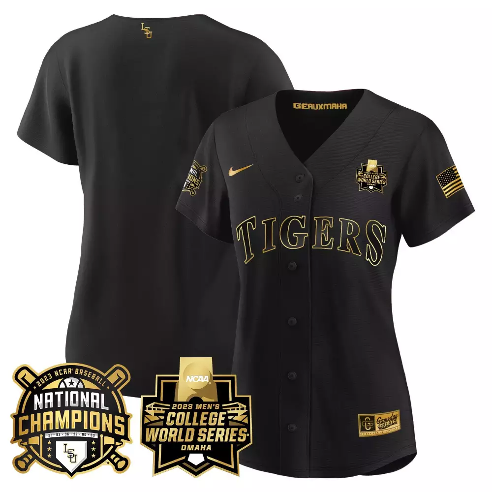 team black gold womens lsu tigers 2023 national champions gold jersey v3 all stitched