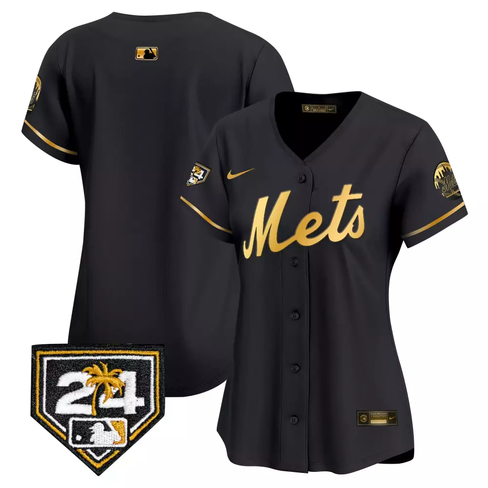 team black gold womens new york mets 2024 jackie robinson patch vapor premier limited jersey all stitched