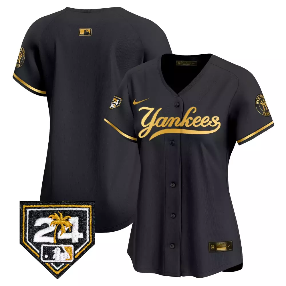 team black gold womens new york yankees 2024 spring training patch vapor premier limited jersey v6 all stitched
