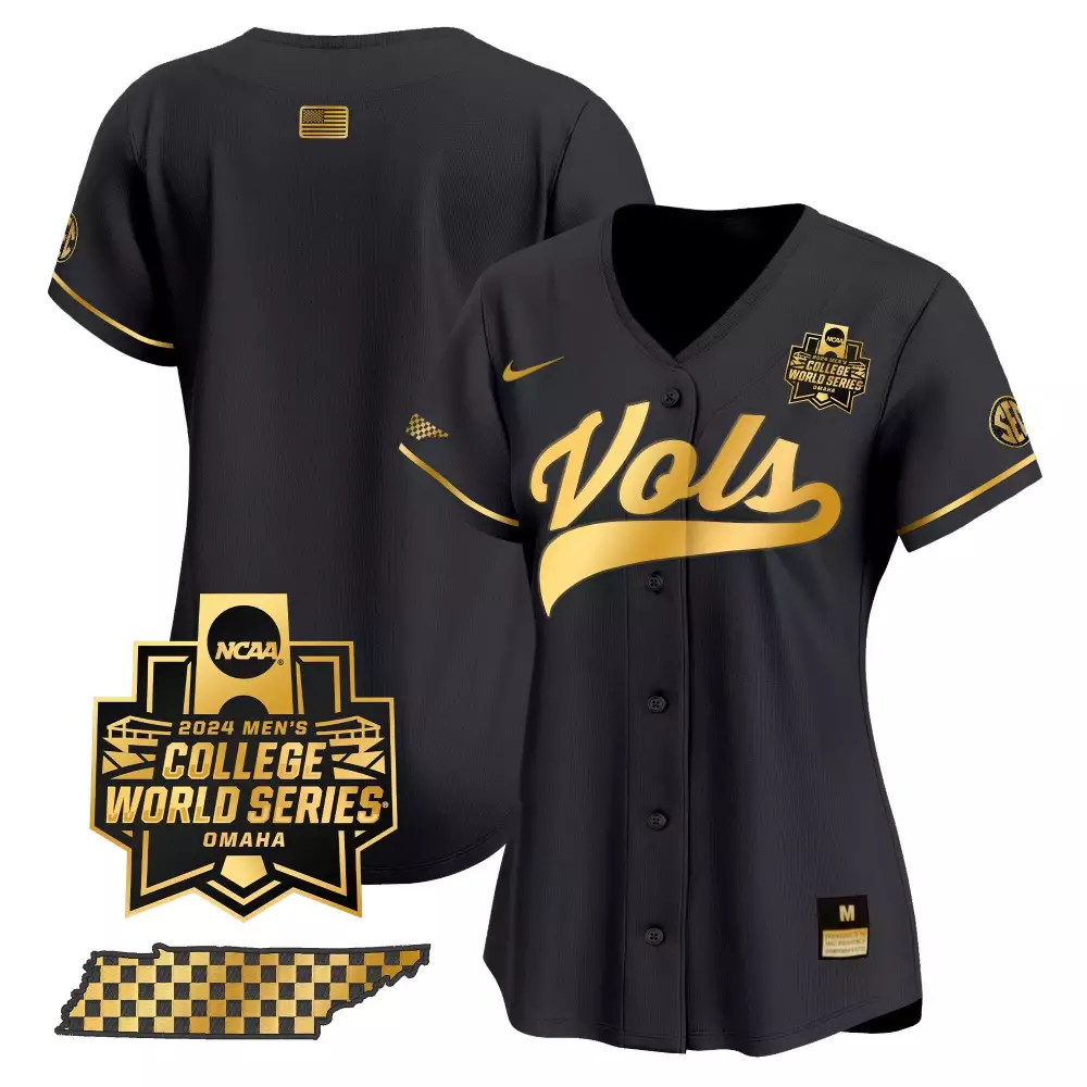 team black gold womens tennessee volunteers 2024 college world series vapor premier limited jersey all stitched