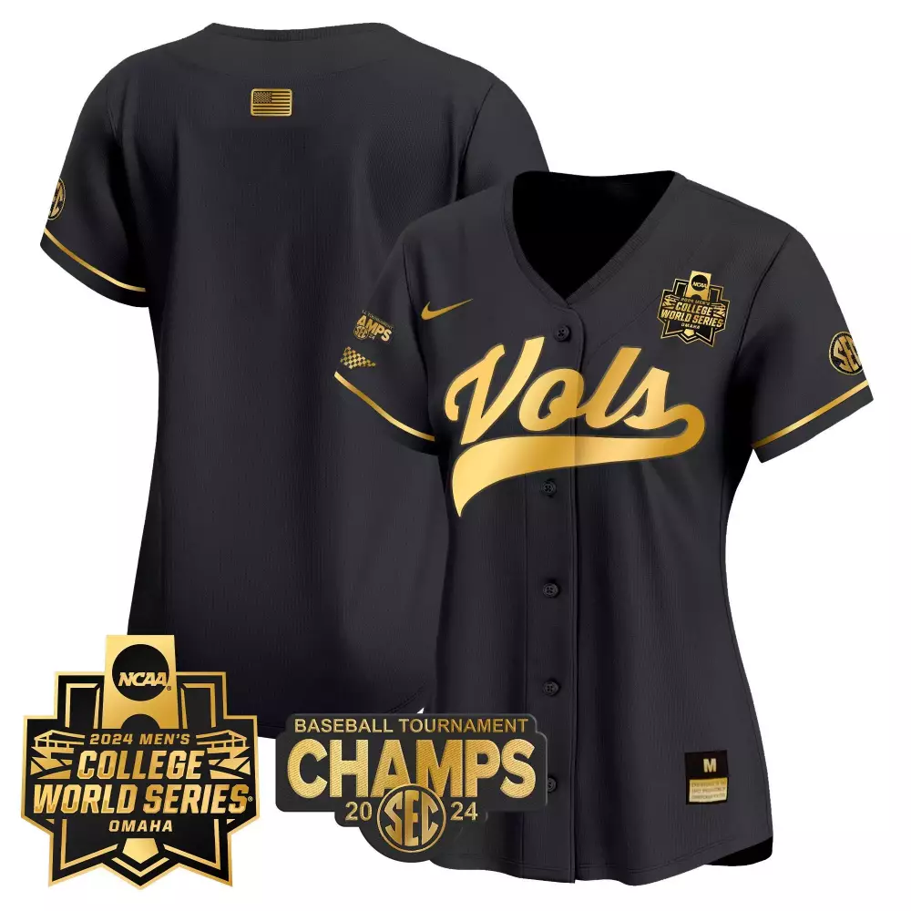team black gold womens tennessee volunteers 2024 college world series vapor premier limited jersey all stitched