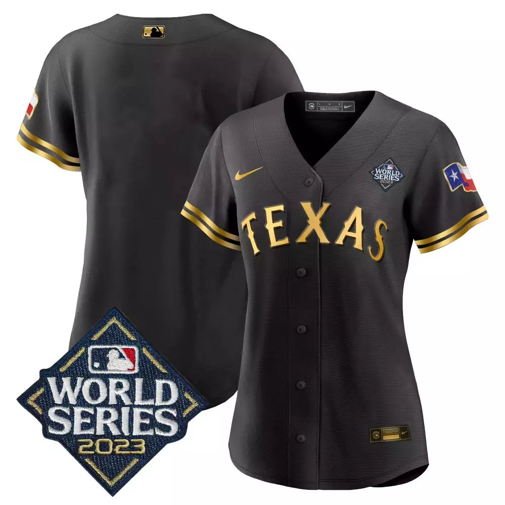 team black gold womens texas rangers 2023 world series baseball jersey v2 all stitched