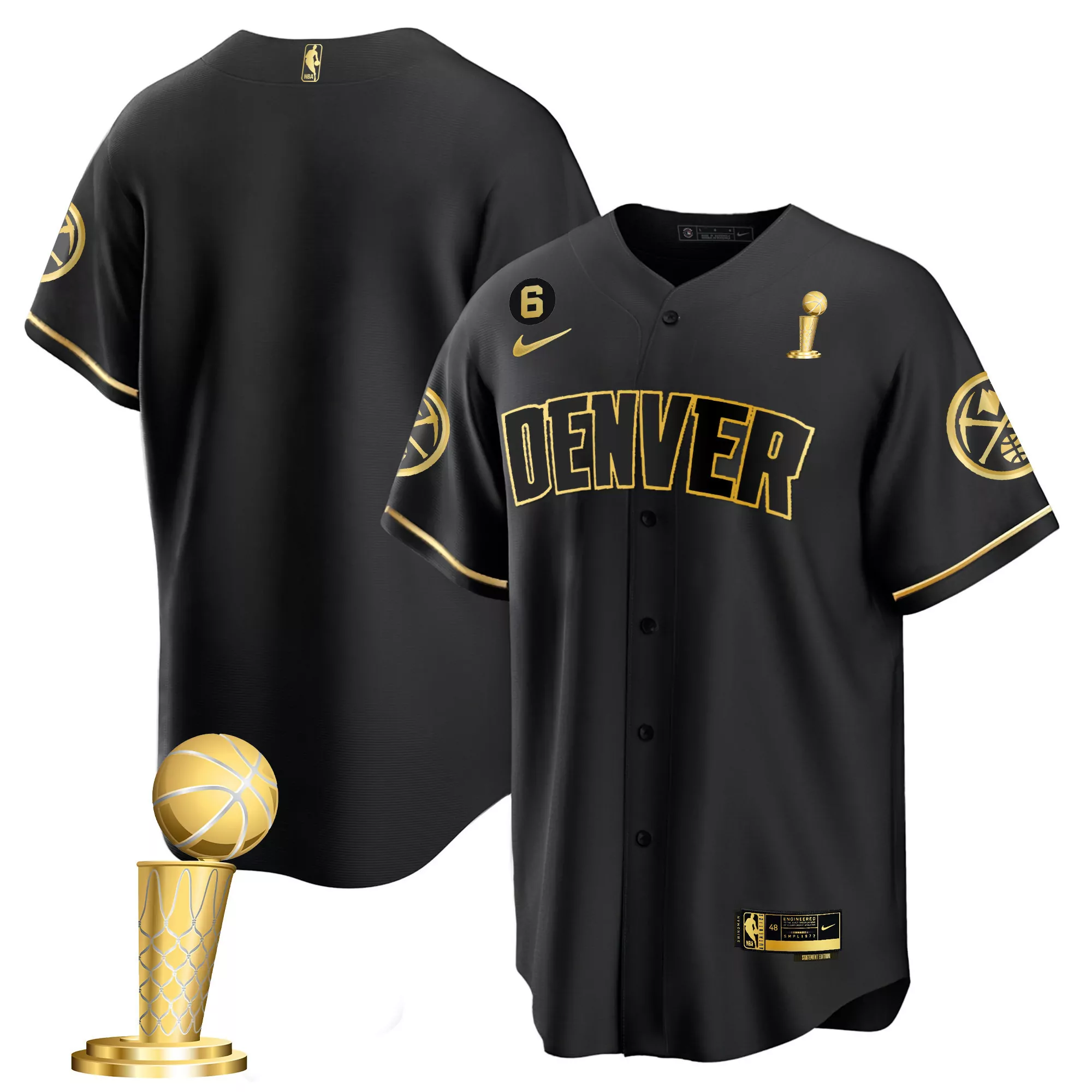 team black gold youths denver nuggets 2023 champions cool base jersey all stitched