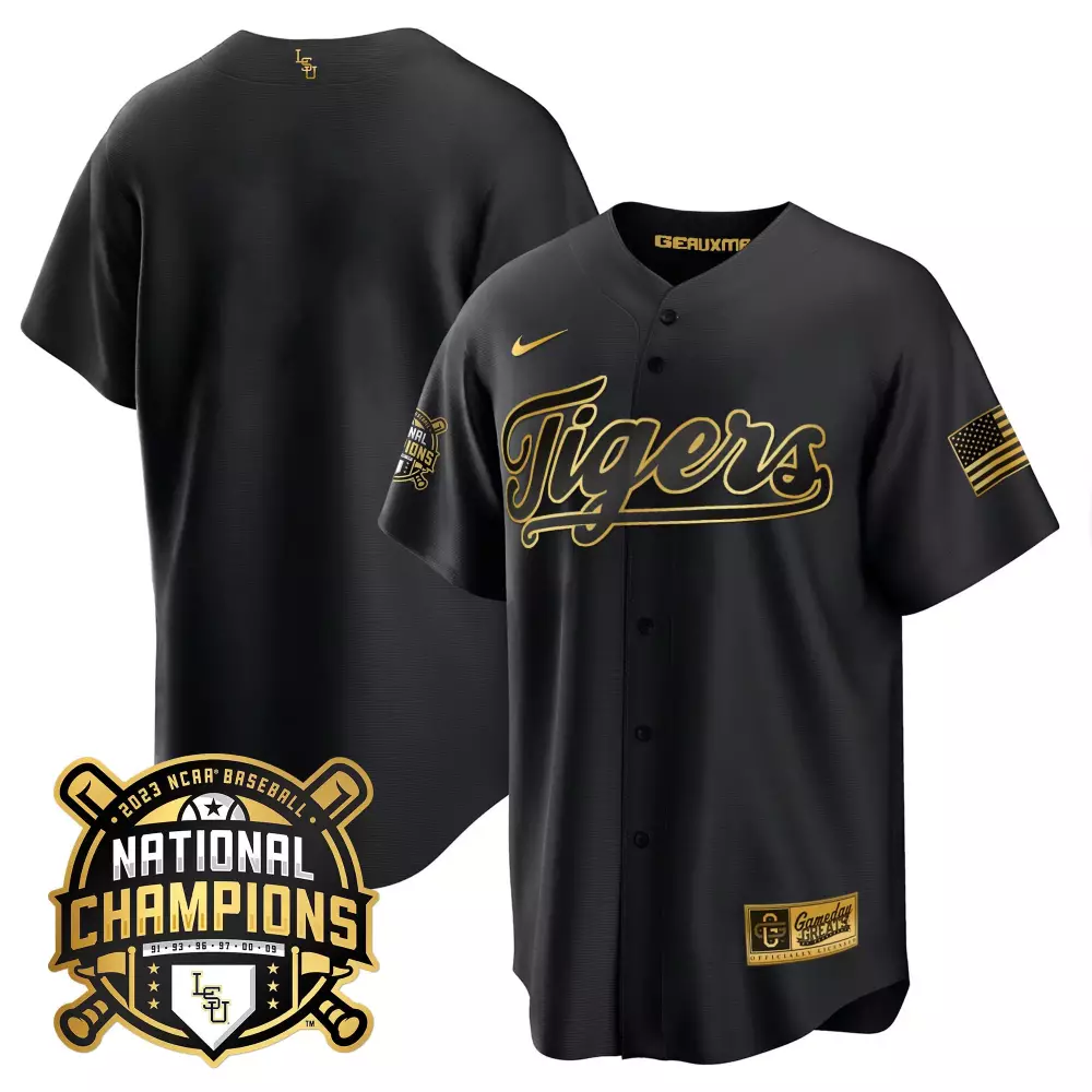 team black gold womens lsu tigers 2023 national champions gold jersey v3 all stitched