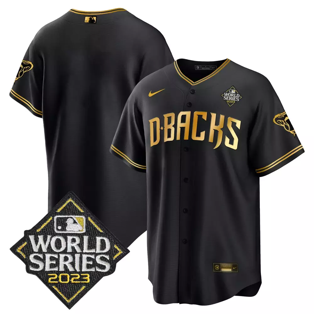 team black limited mens arizona diamondbacks 2023 world series cool base gold jersey all stitched