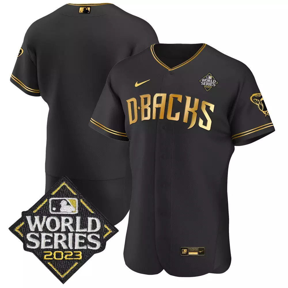 team black limited mens arizona diamondbacks 2023 world series cool base gold jersey all stitched