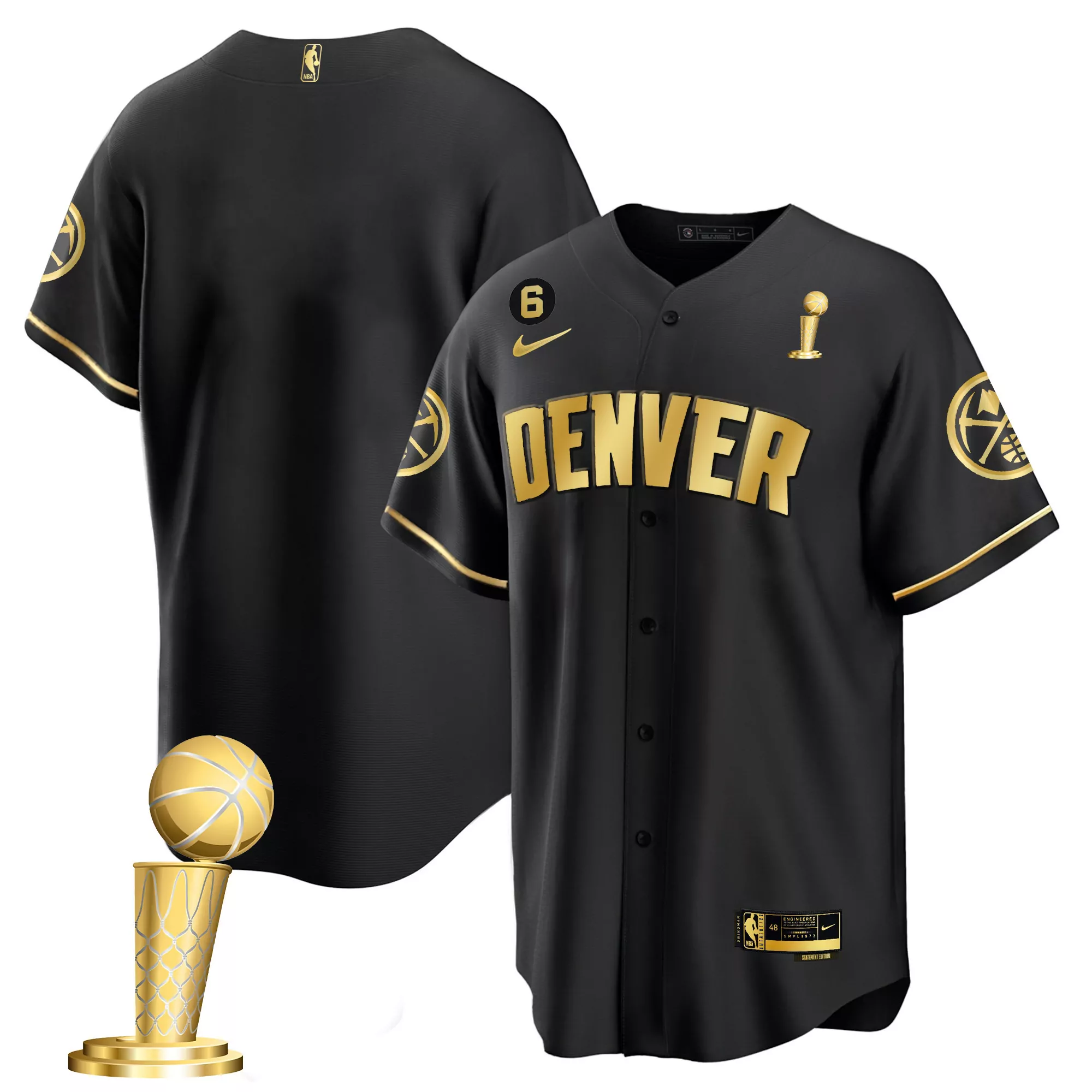 team black gold youths denver nuggets 2023 champions cool base jersey all stitched
