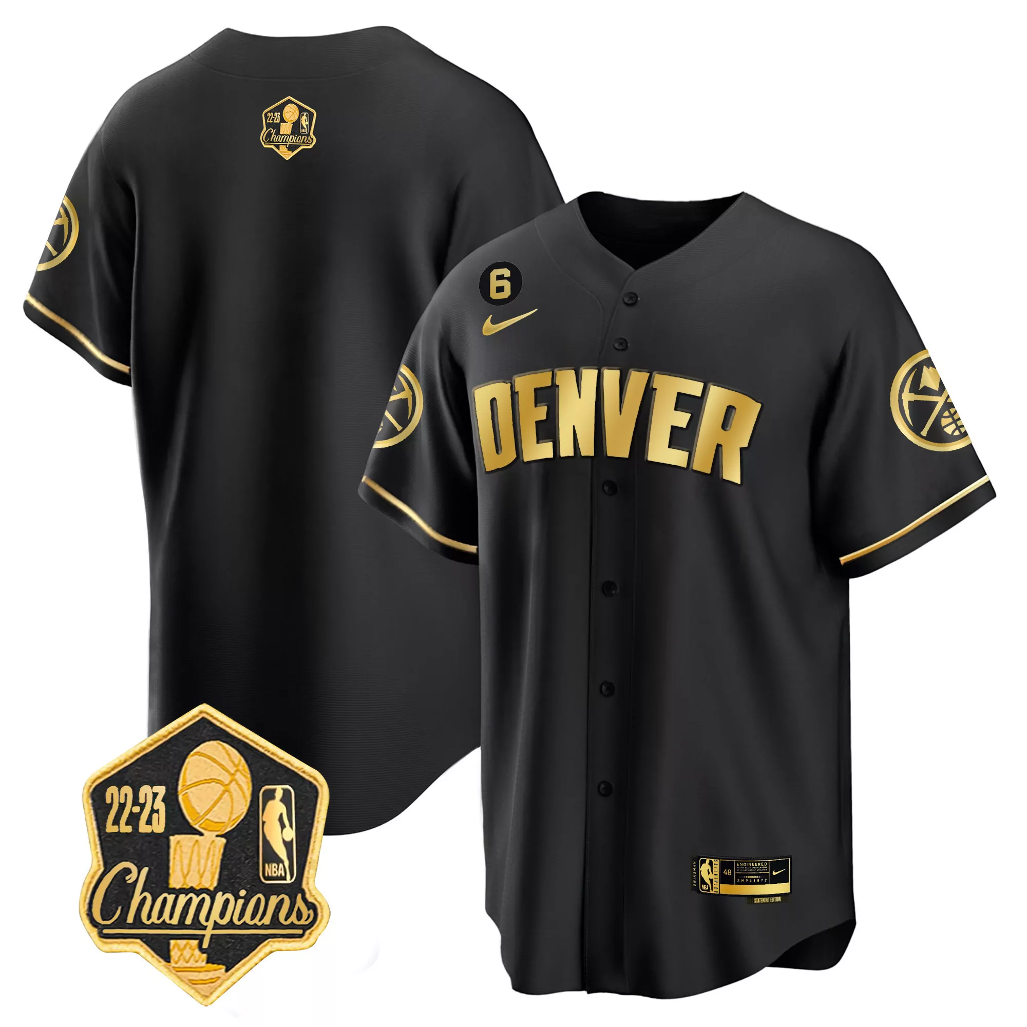 team black limited mens denver nuggets 2023 champions flex base jersey all stitched