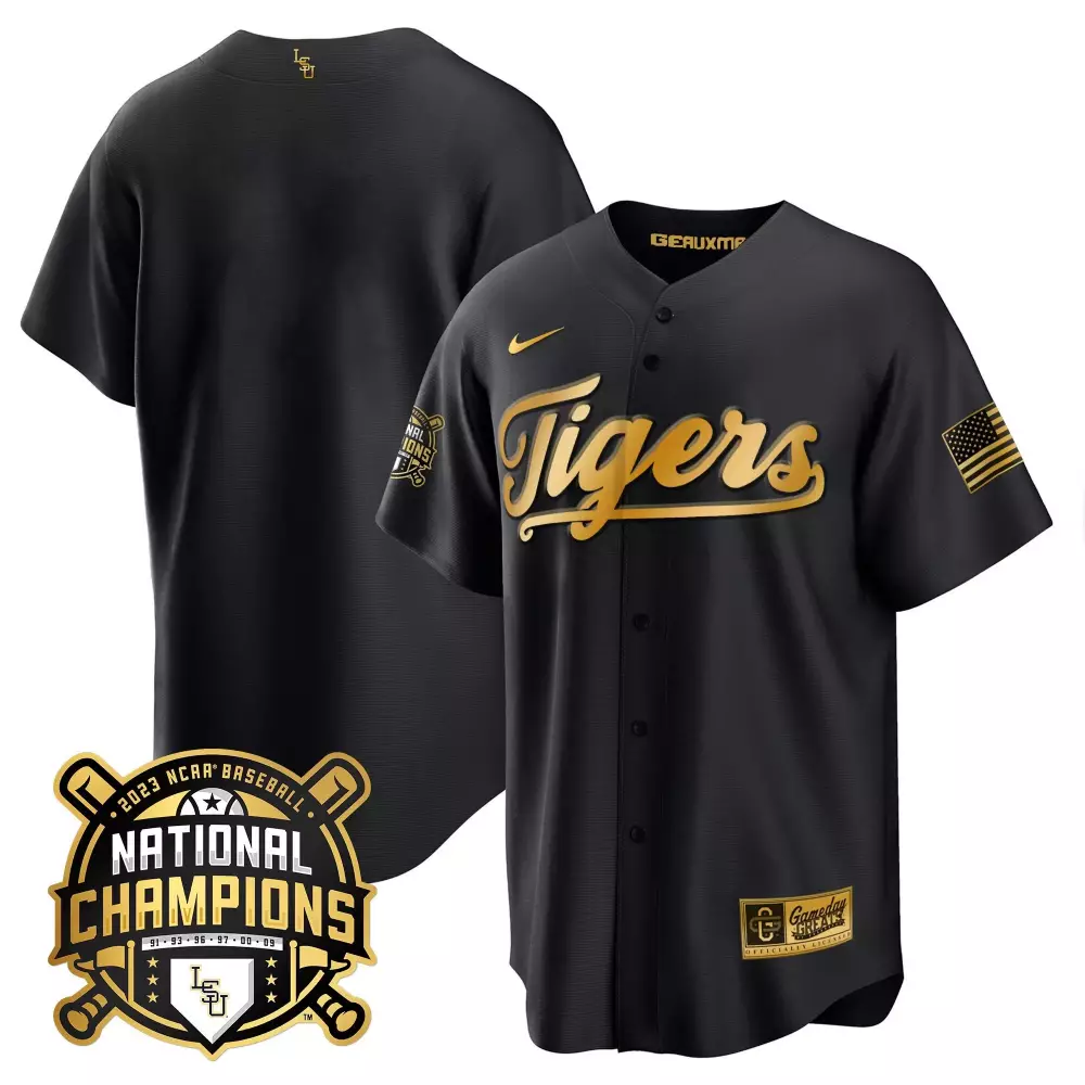 team black gold womens lsu tigers 2023 national champions gold jersey v3 all stitched