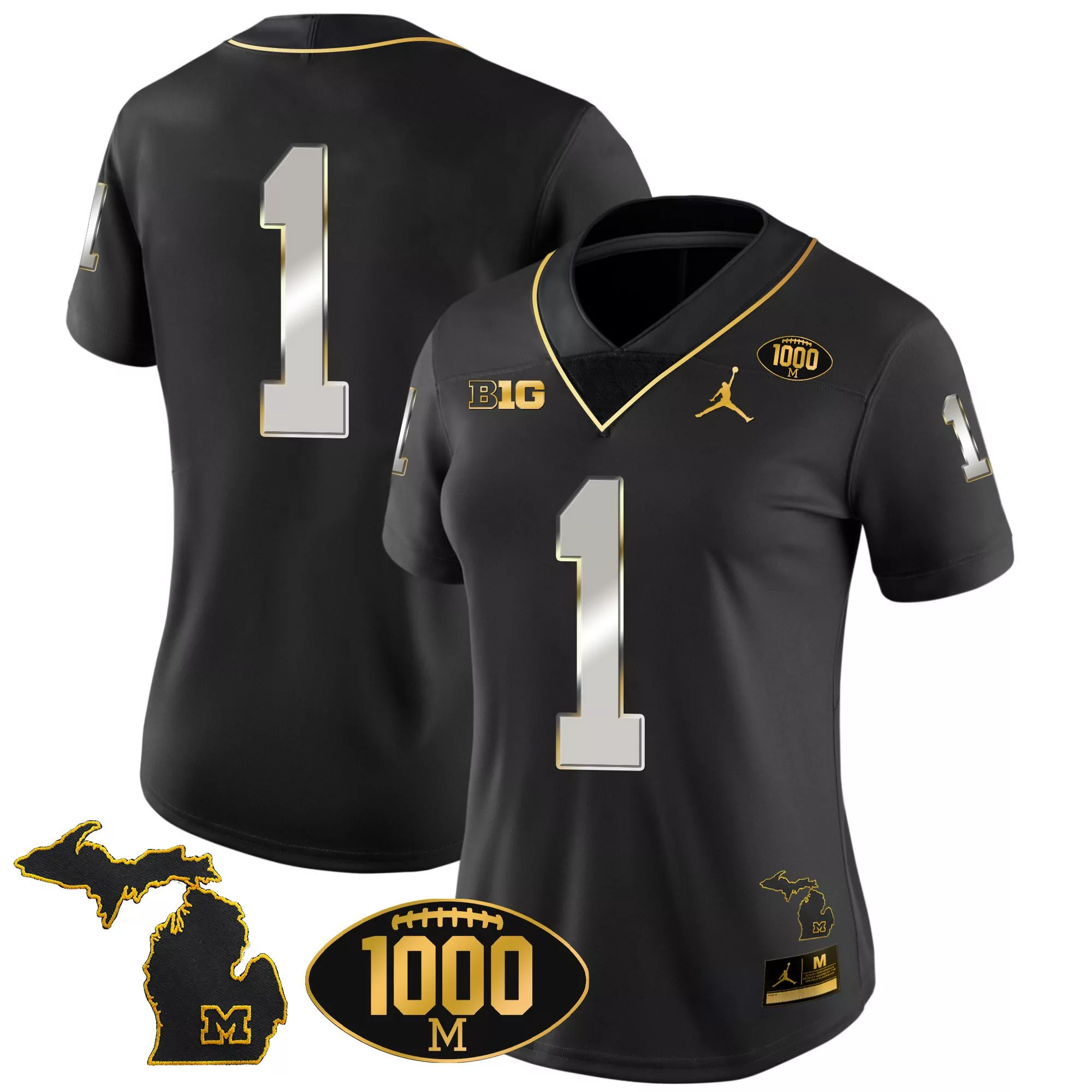 team black limited womens michigan wolverines 1000 wins patch gold jersey v2 all stitched