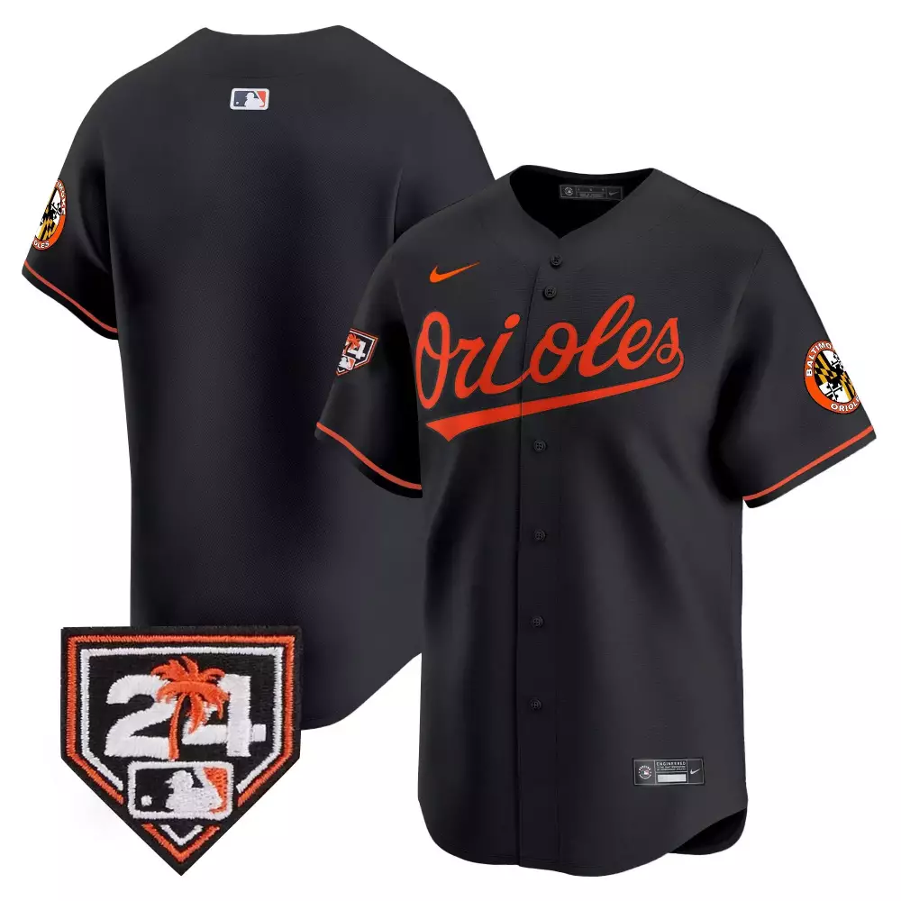 team black mens baltimore orioles 2024 spring training patch vapor premier limited jersey all stitched