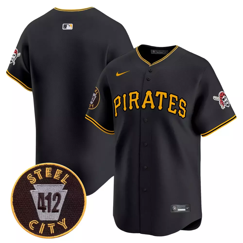 team black mens pittsburgh pirates 412 patch vapor premier limited jersey v3 all stitched