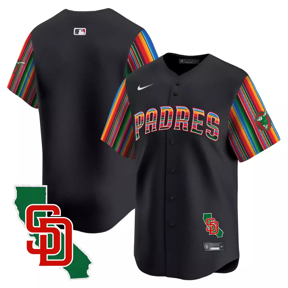 Mexico California Patch San Diego Padres Men's Black V6 Limited Edition Jersey | Stitched Vapor Premier Fan Gear | For Men, Women & Youth