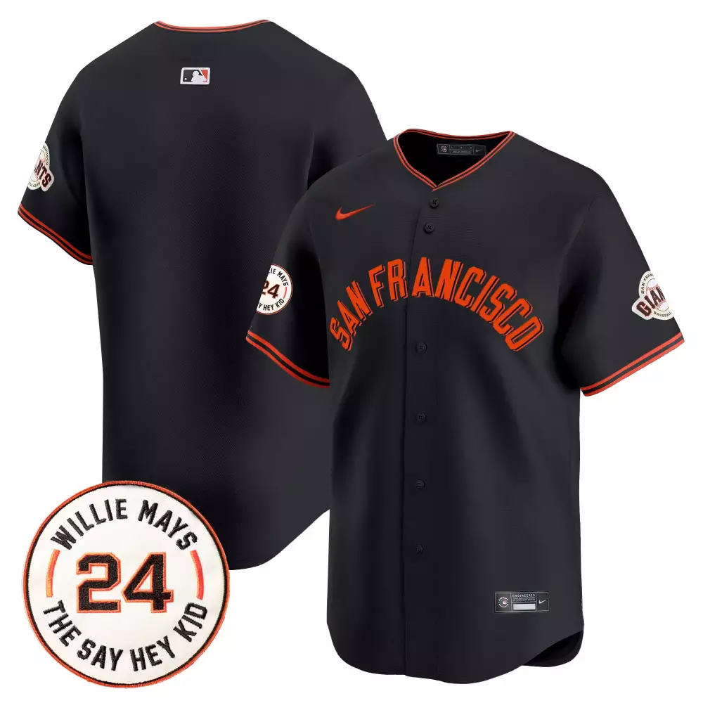 team black mens san francisco giants 2024 willie mays patch vapor premier limited jersey v4 all stitched