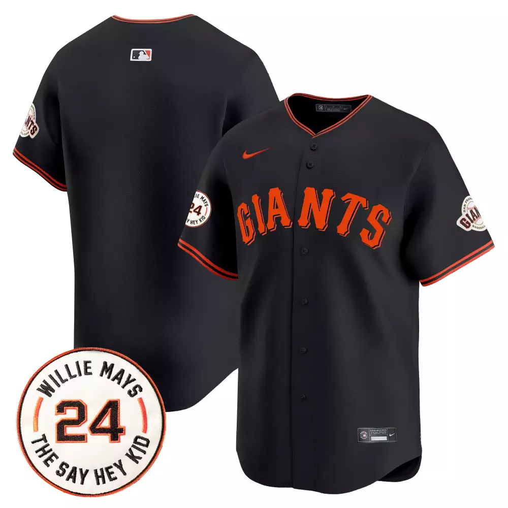 team black mens san francisco giants 2024 willie mays patch vapor premier limited jersey v4 all stitched