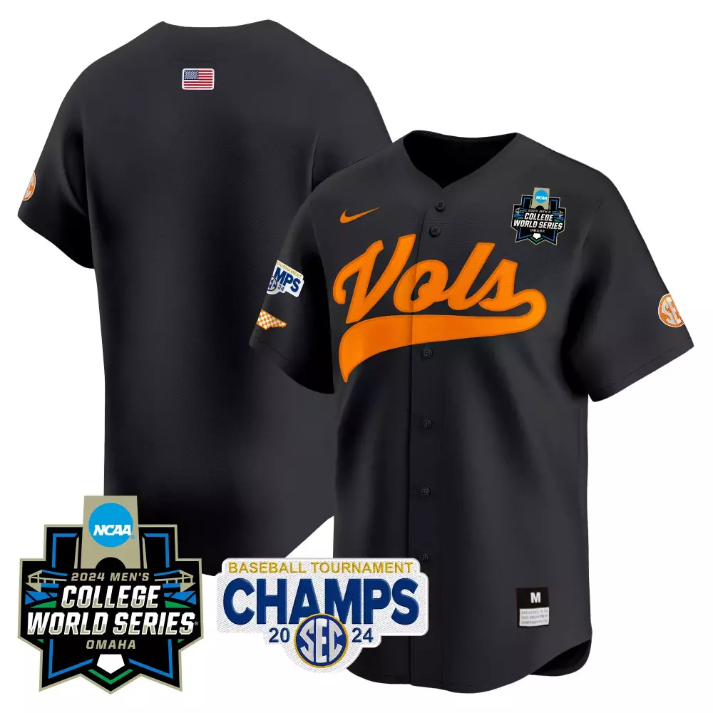 team black mens tennessee volunteers 2024 tournament champs world series vapor premier limited jersey all stitched