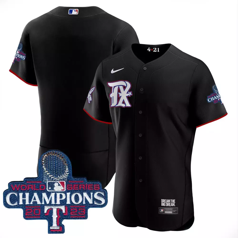 team black mens texas rangers 2023 world series champions city connect flex base jersey all stitched
