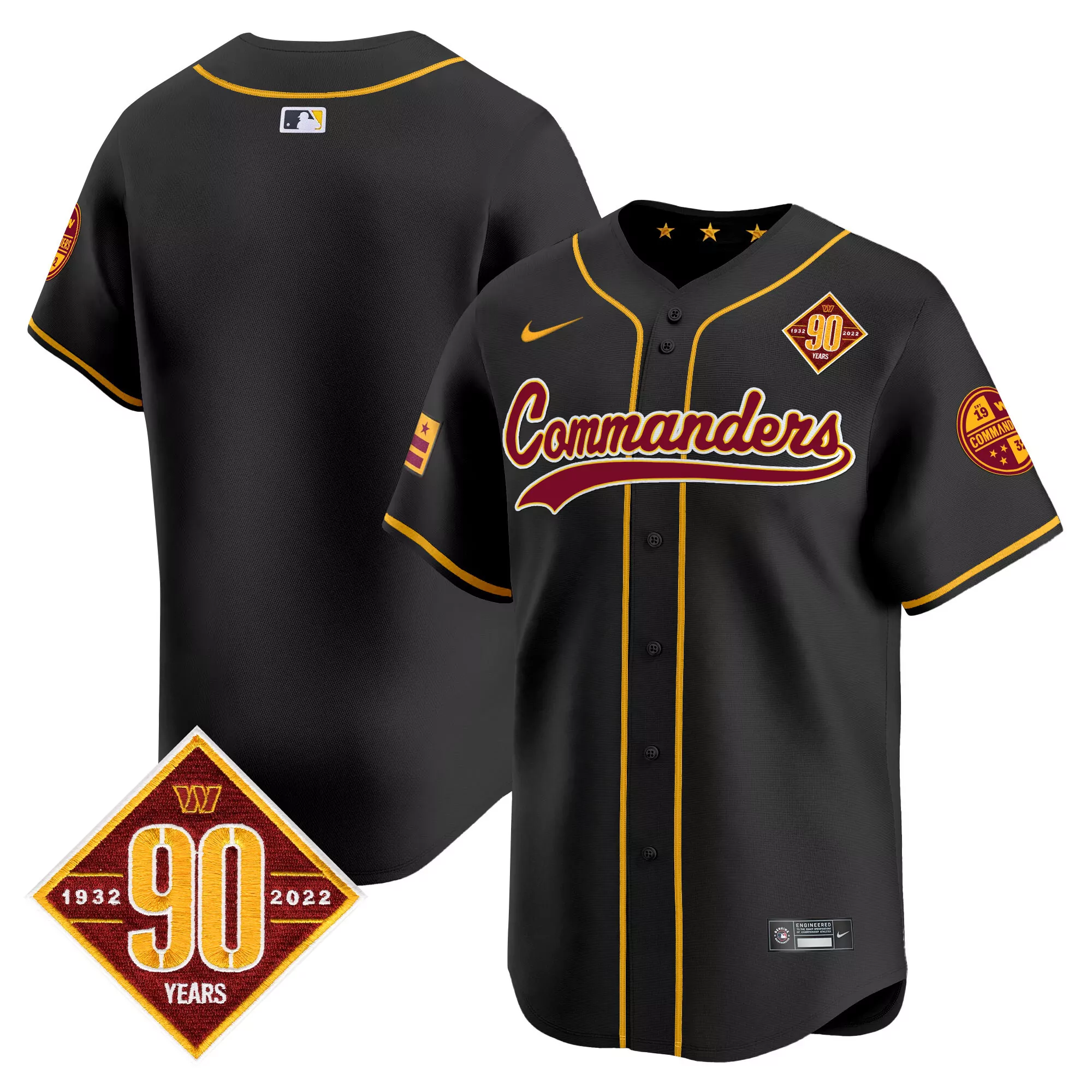 team black mens washington commanders 90th anniversary patch vapor premier limited jersey all stitched