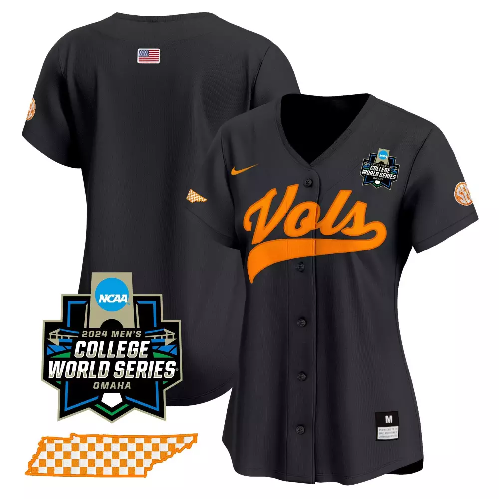 team black womens tennessee volunteers 2024 college world series vapor premier limited jersey v2 all stitched