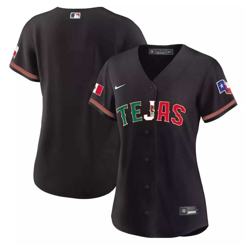 team black womens texas rangers mexico flag jersey all stitched