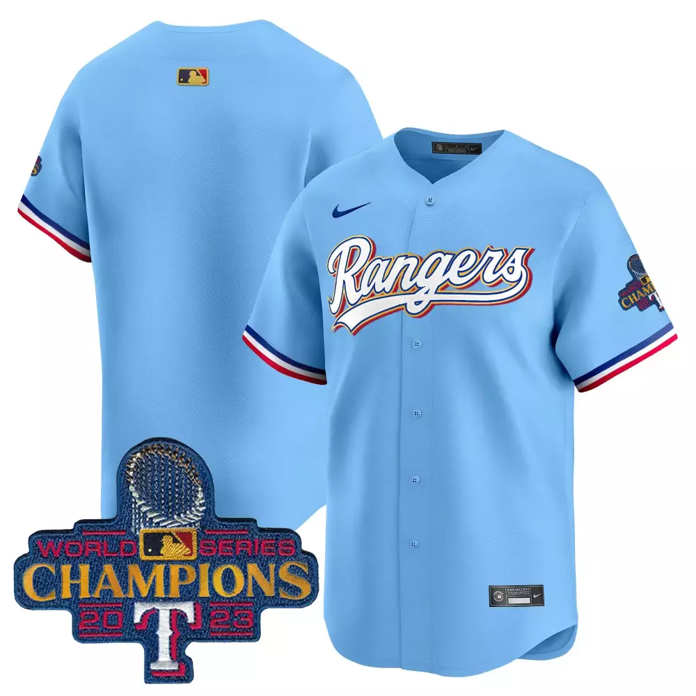 team blue mens texas rangers 2023 world series champions gold trim vapor premier limited jersey all stitched