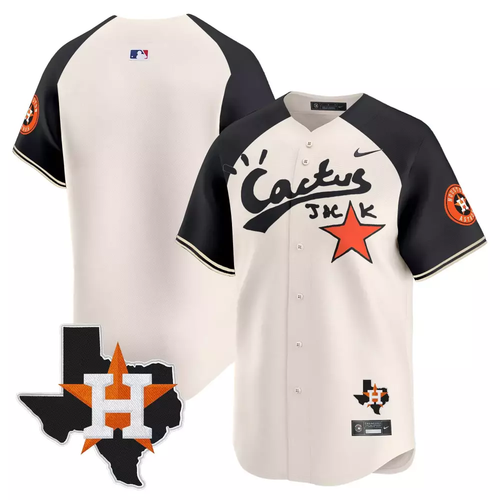 Team Cream Alternate Men's Houston Astros Cactus Jack Astro World Vapor Premier Limited Jersey | All Stitched | For Men, Women & Youth