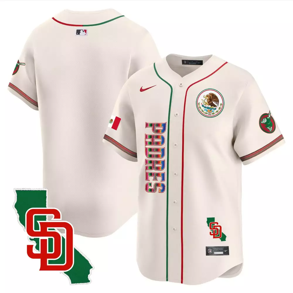 Team Cream Men's San Diego Padres Mexico California Patch Jersey V2 | Vapor Premier Limited Edition | For Men, Women & Youth